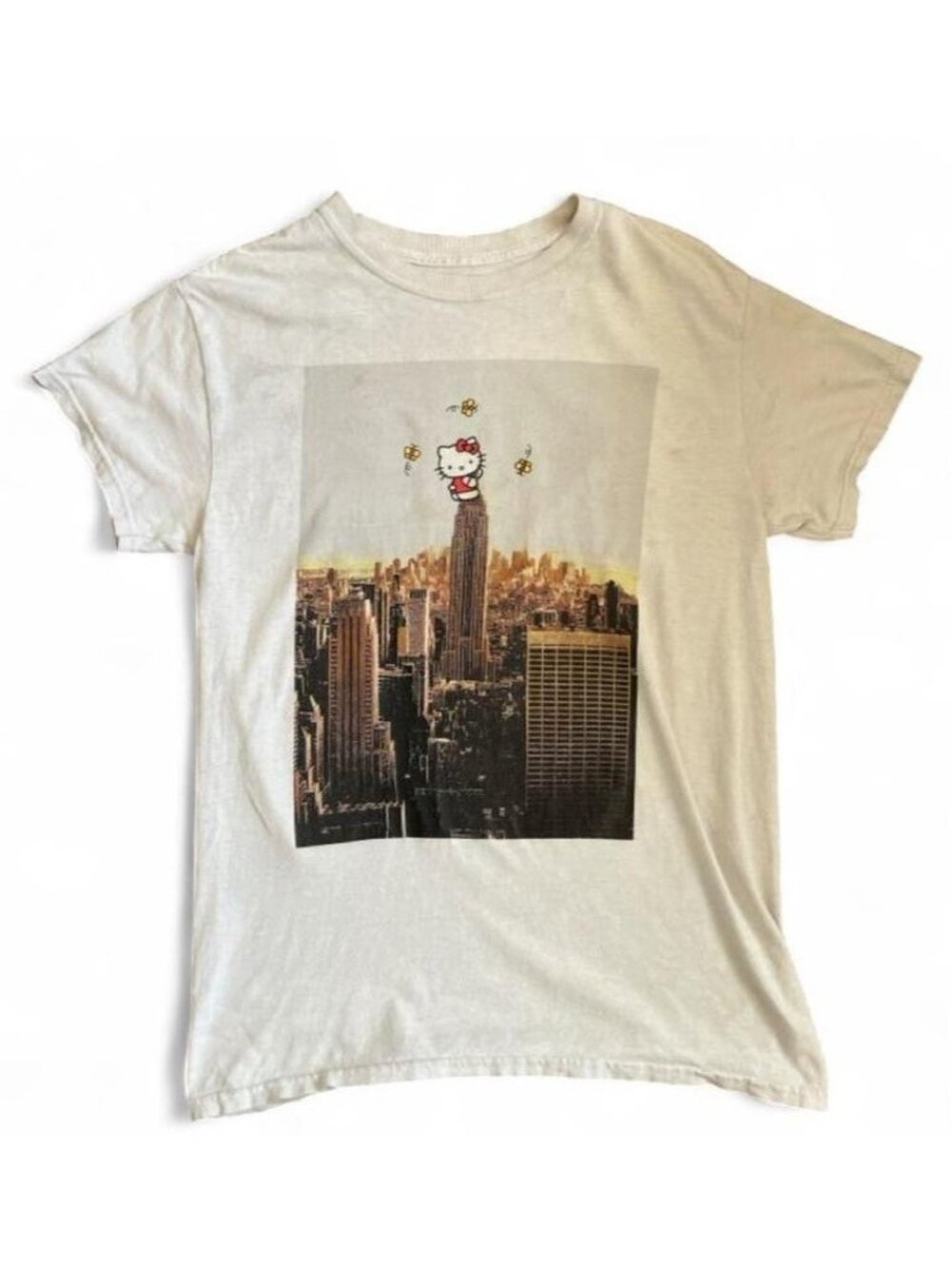 Hello Kitty Sanrio White NYC Graphic Print Crew Neck Cotton T-Shirt Unisex S